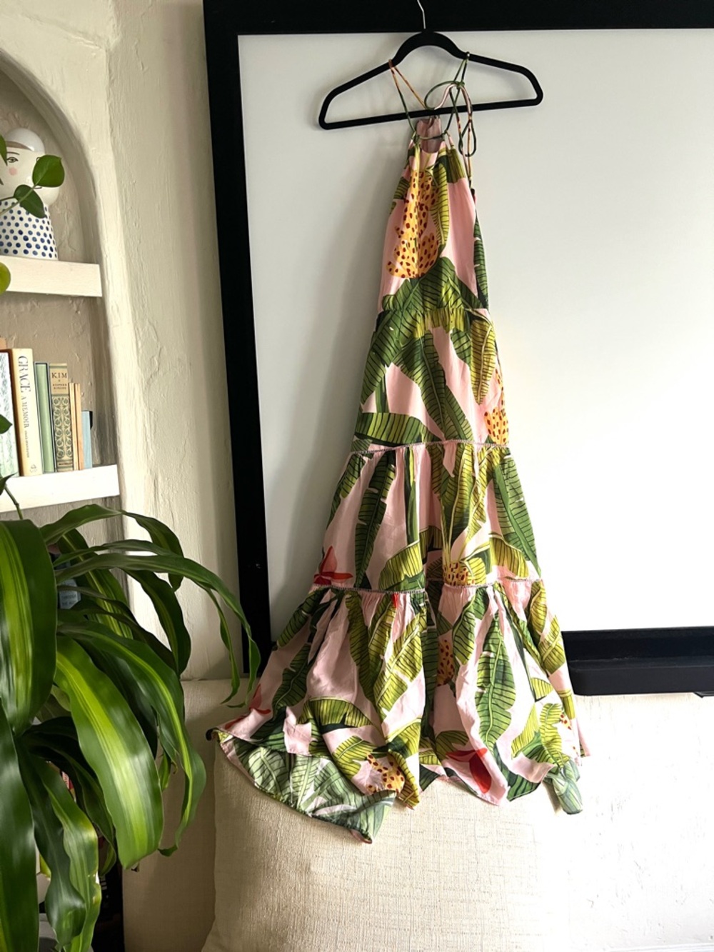 FARM Rio Tropical Pink Maxi Dress with Green Leaf Print Size Medium - Picture 9 of 16